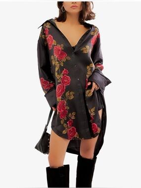 Free People Black Off the Vine Button Down Blouse/Dress size Small